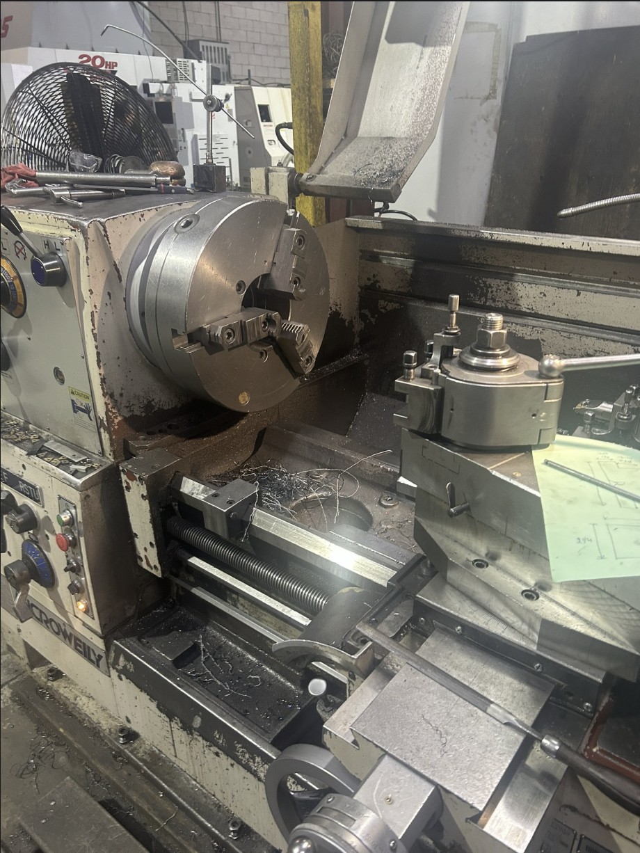 Manual lathe set up on the shop floor