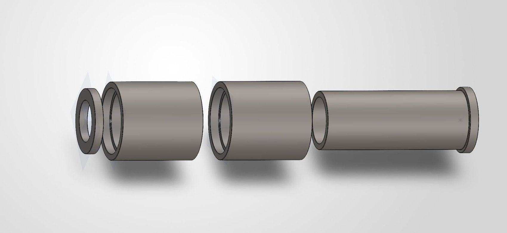 Exploded assembly. Hub, two sleeves and ring